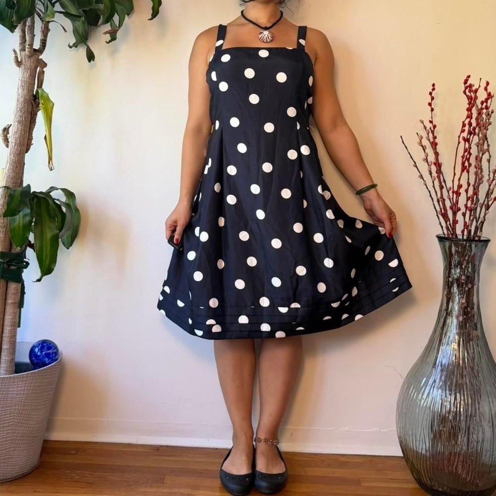 Jessica Howard Navy White Polka Dot Babydoll Midi Dress Retro Twee Size 16